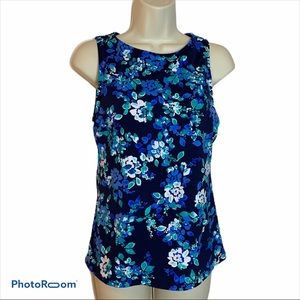 Lands’ End Women’s Swimsuit Top Blue Floral Modest Swim Top